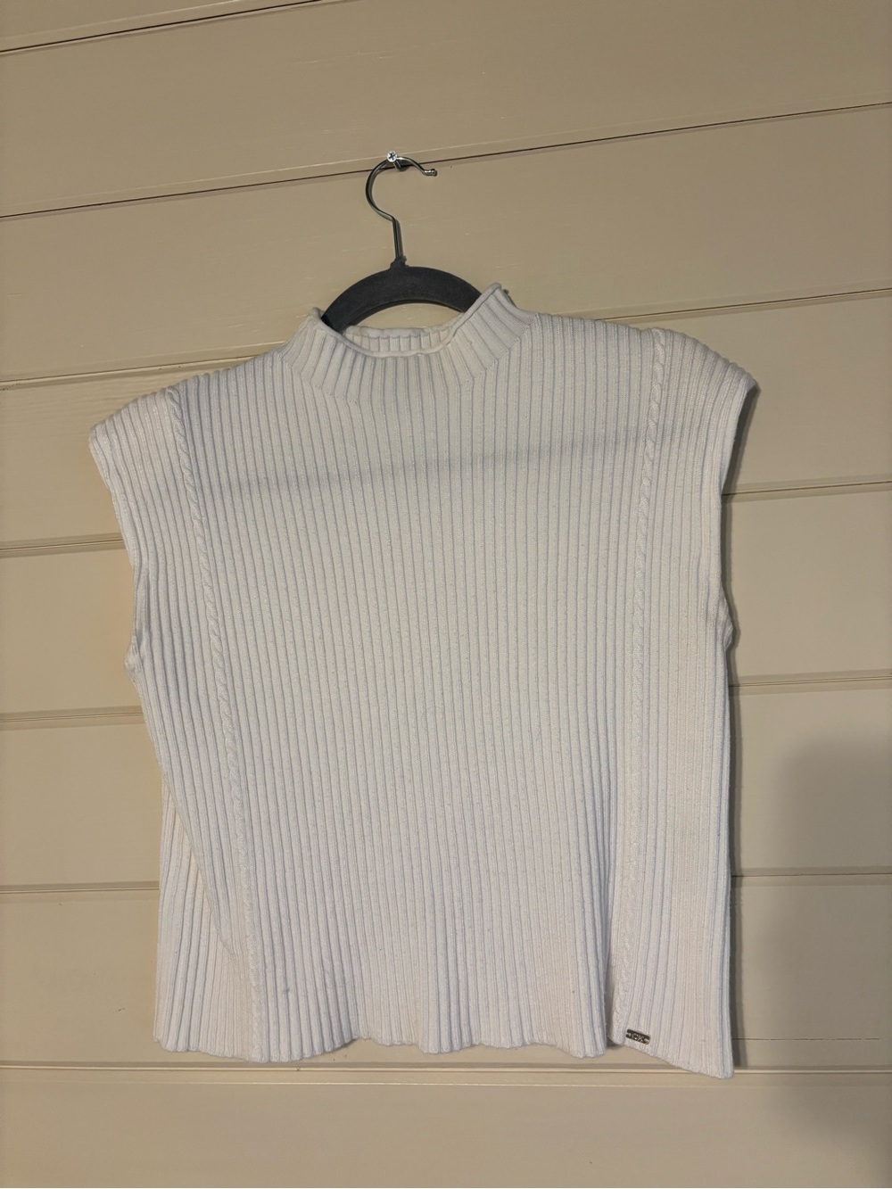 Calvin Klein White Ribbed Sleeveless Mock Neck Top